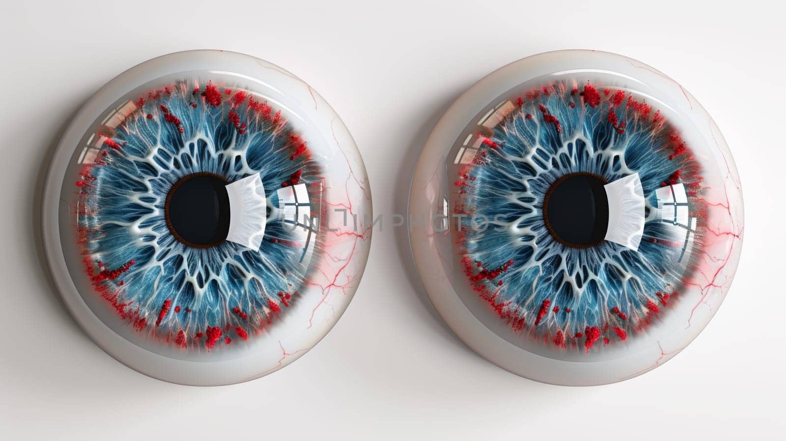 Two eye balls are displayed on a white wall, AI by starush