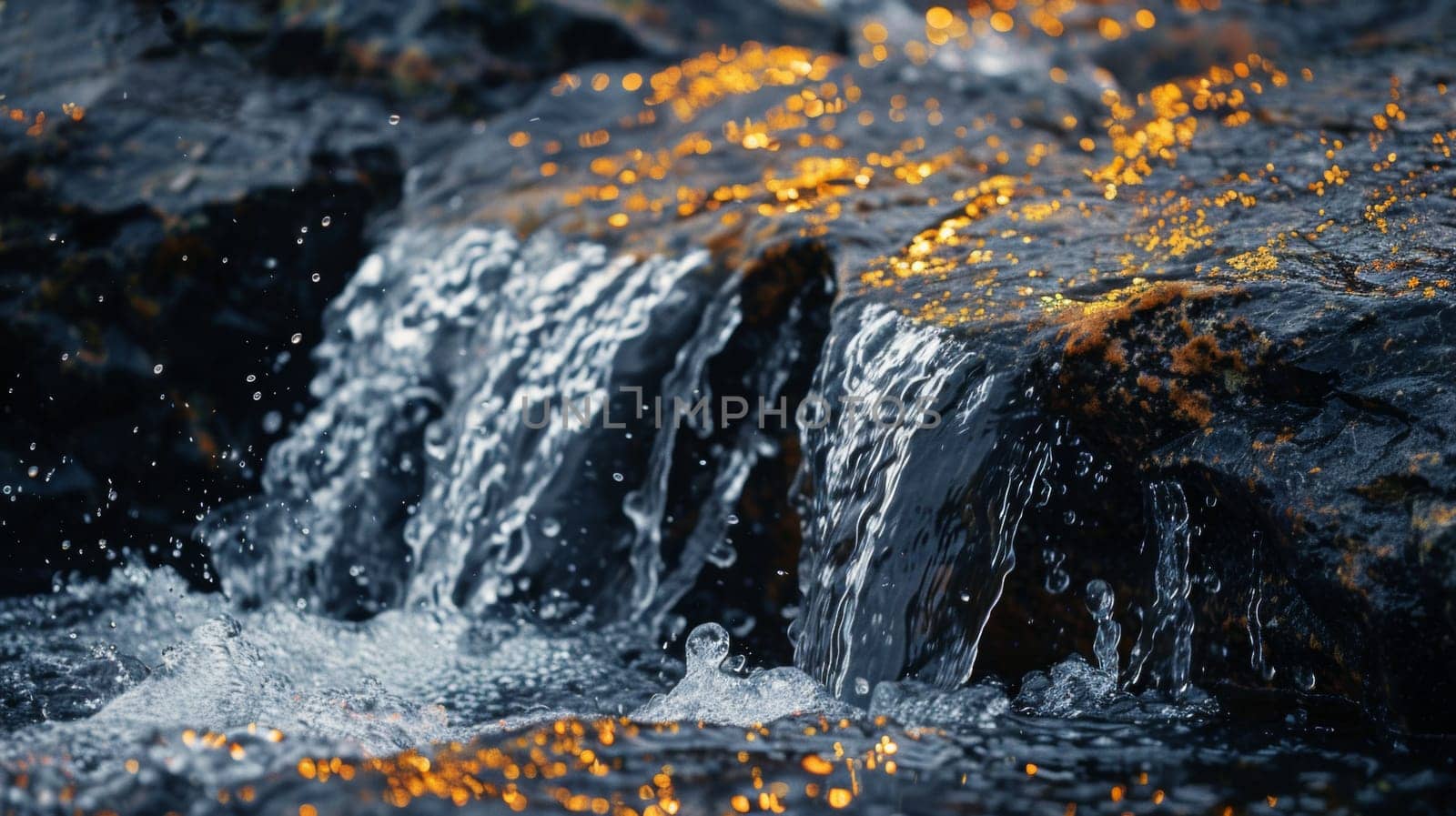 A close up of a waterfall with some water flowing down it