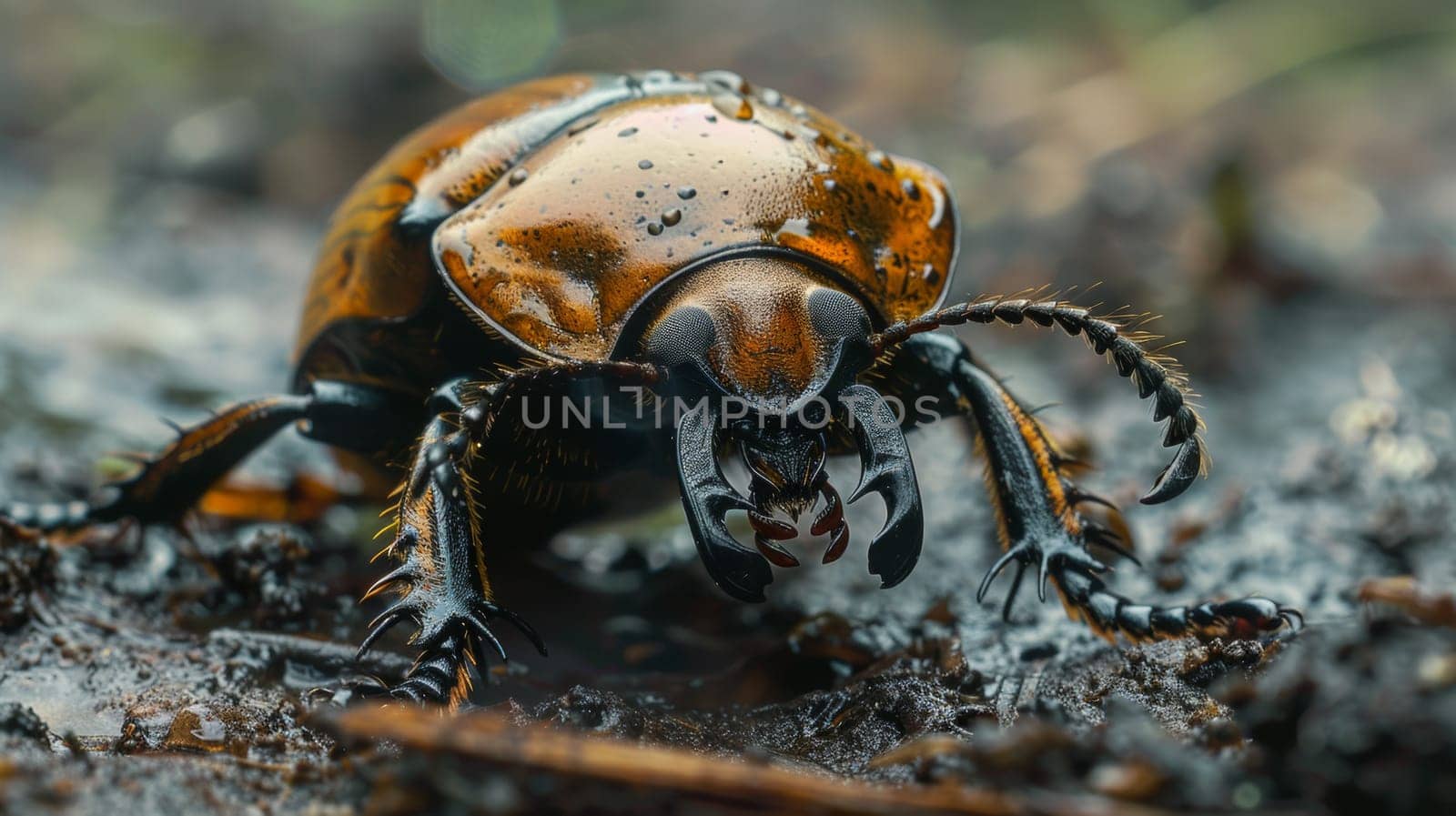 A beetle with large black and orange markings on its body