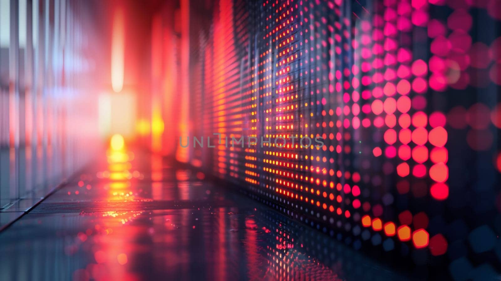 A blurry image of a wall with lights on it in the dark