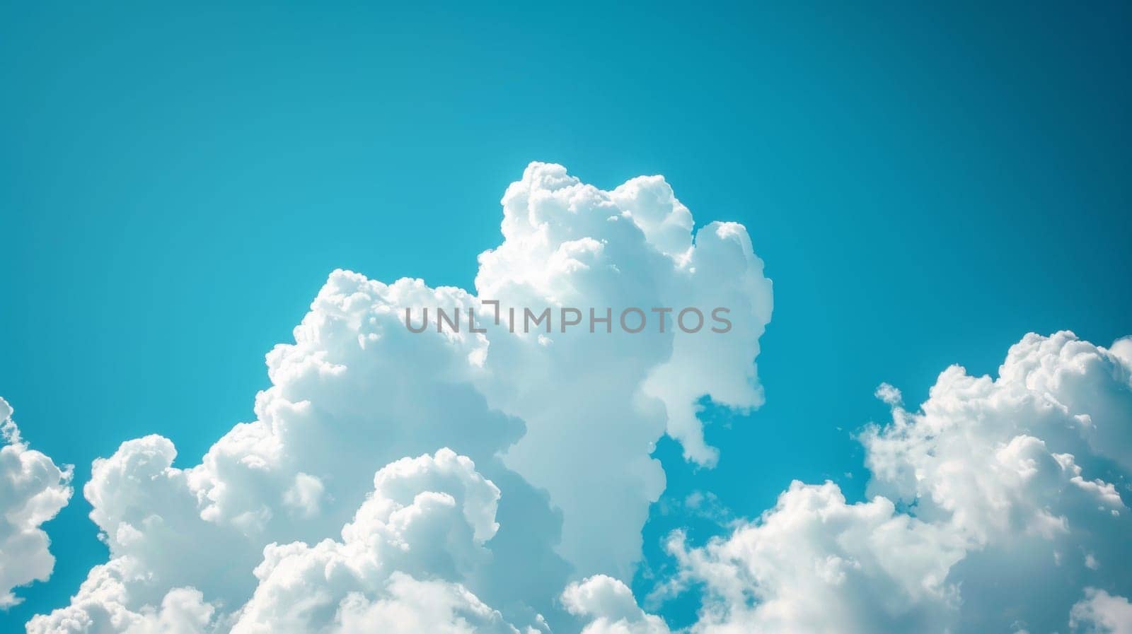 A plane flying through a blue sky with white clouds