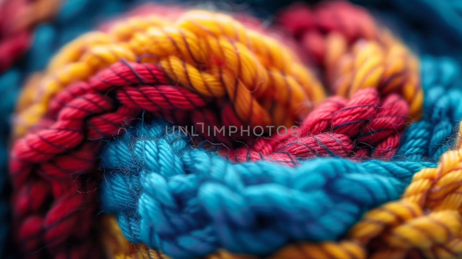 A close up of a colorful yarn ball with different colors