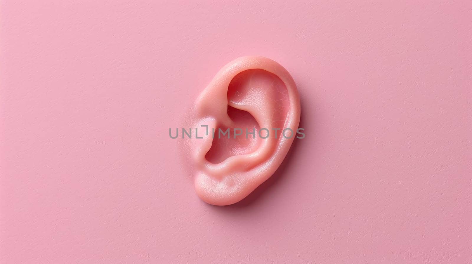 A pink ear with a white tip on top of it