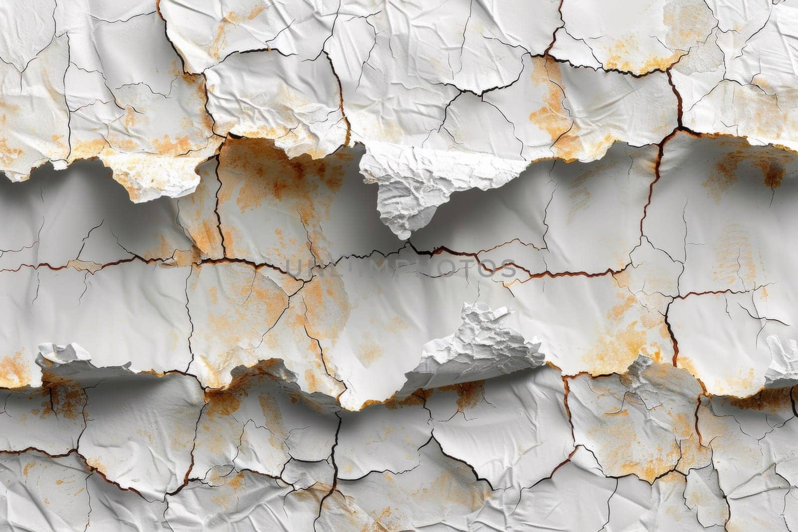 A close up of a cracked wall with peeling paint