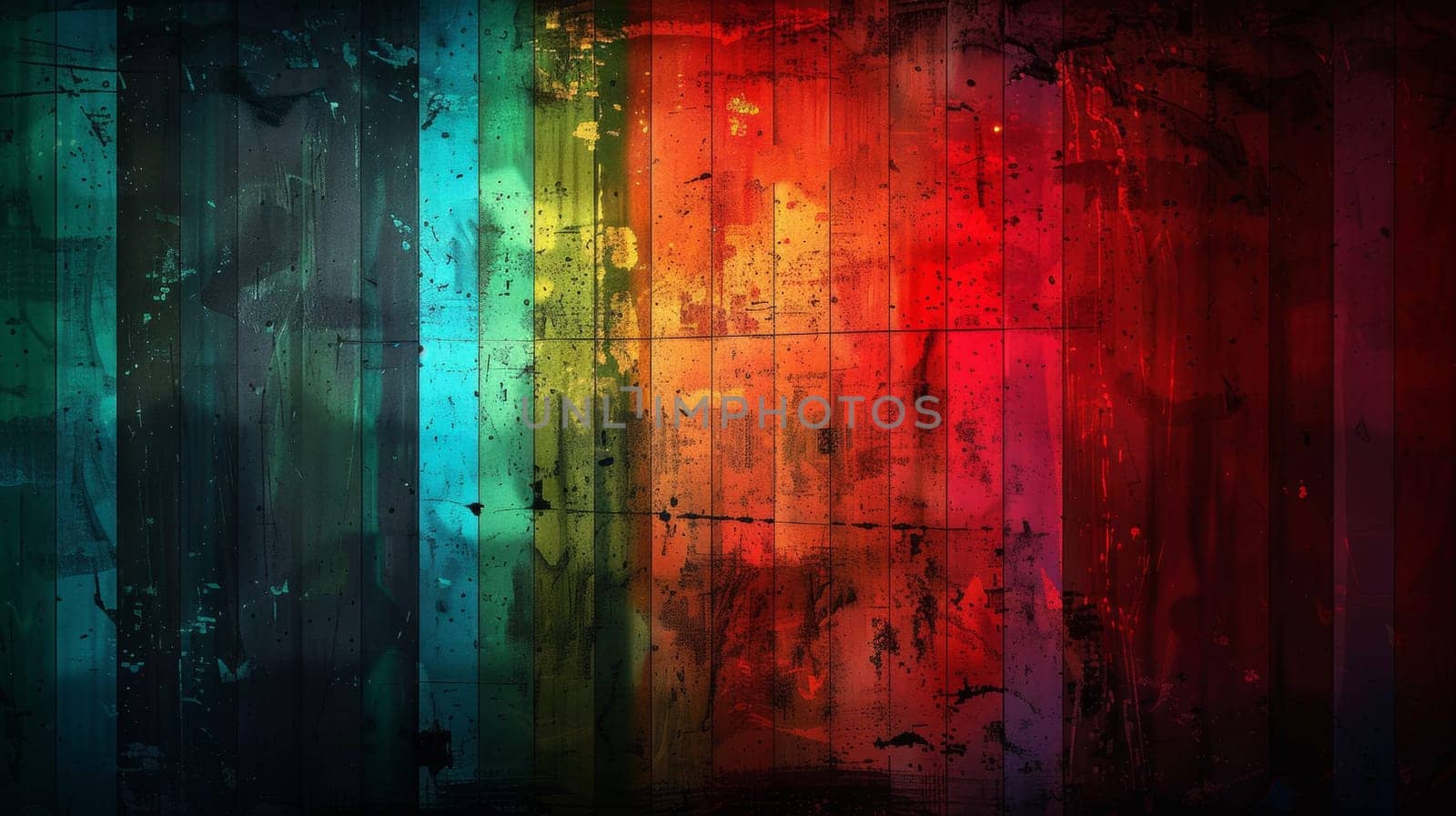 A colorful rainbow colored wall with a black background