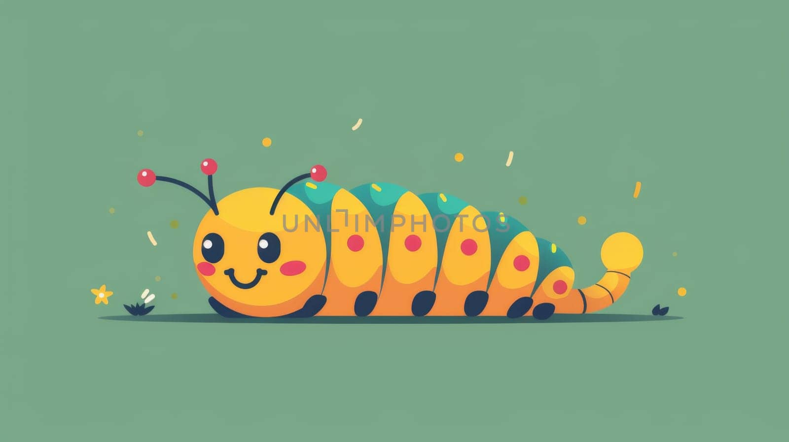 A cartoon caterpillar with dots on its body