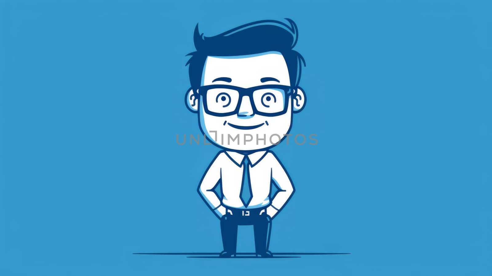 A cartoon of a man with glasses and tie standing