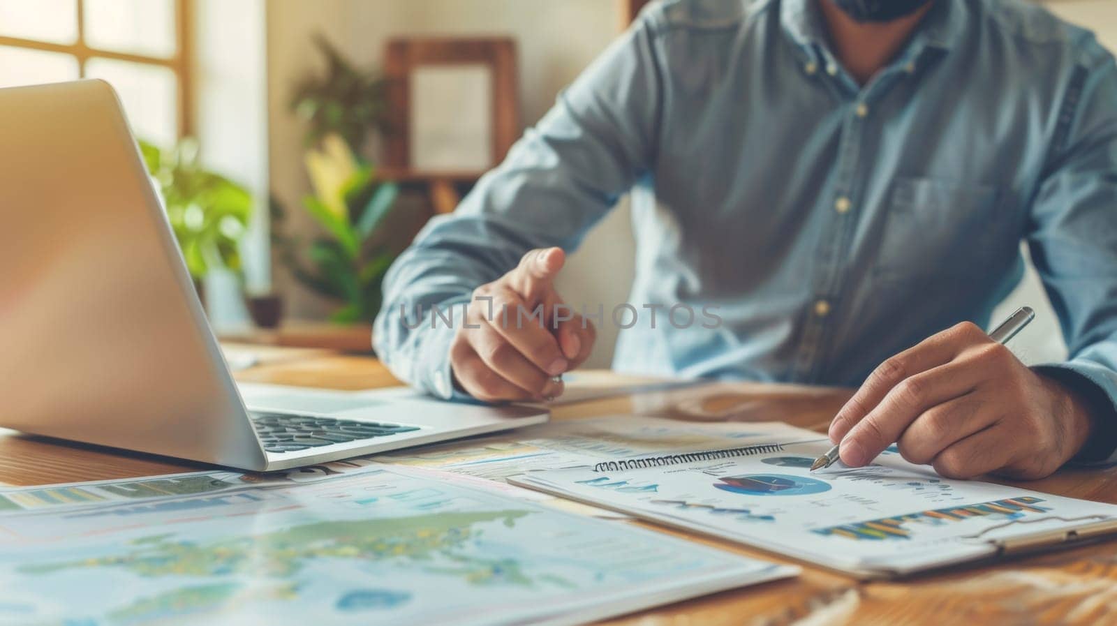 A man sitting at a table with laptop and papers
