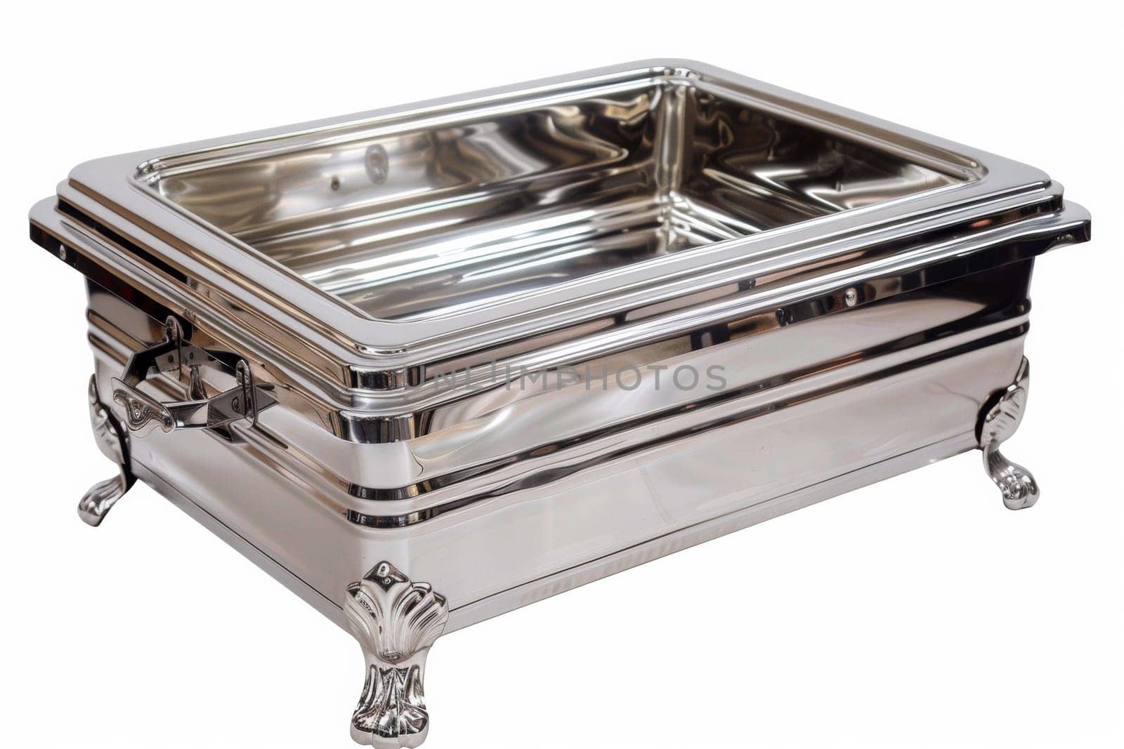 A large silver tray with handles on a stand
