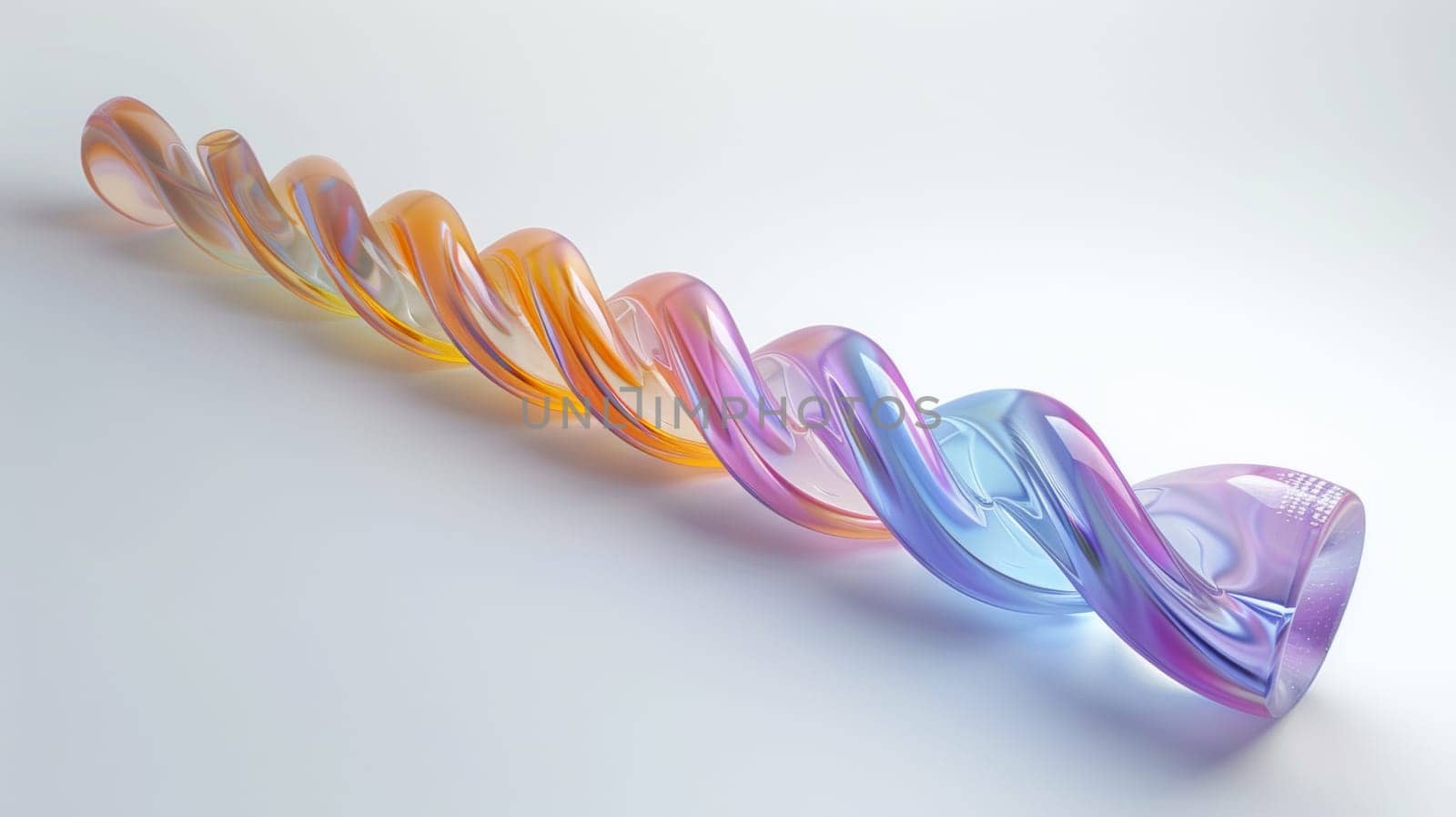 A long, colorful glass object with a curved shape