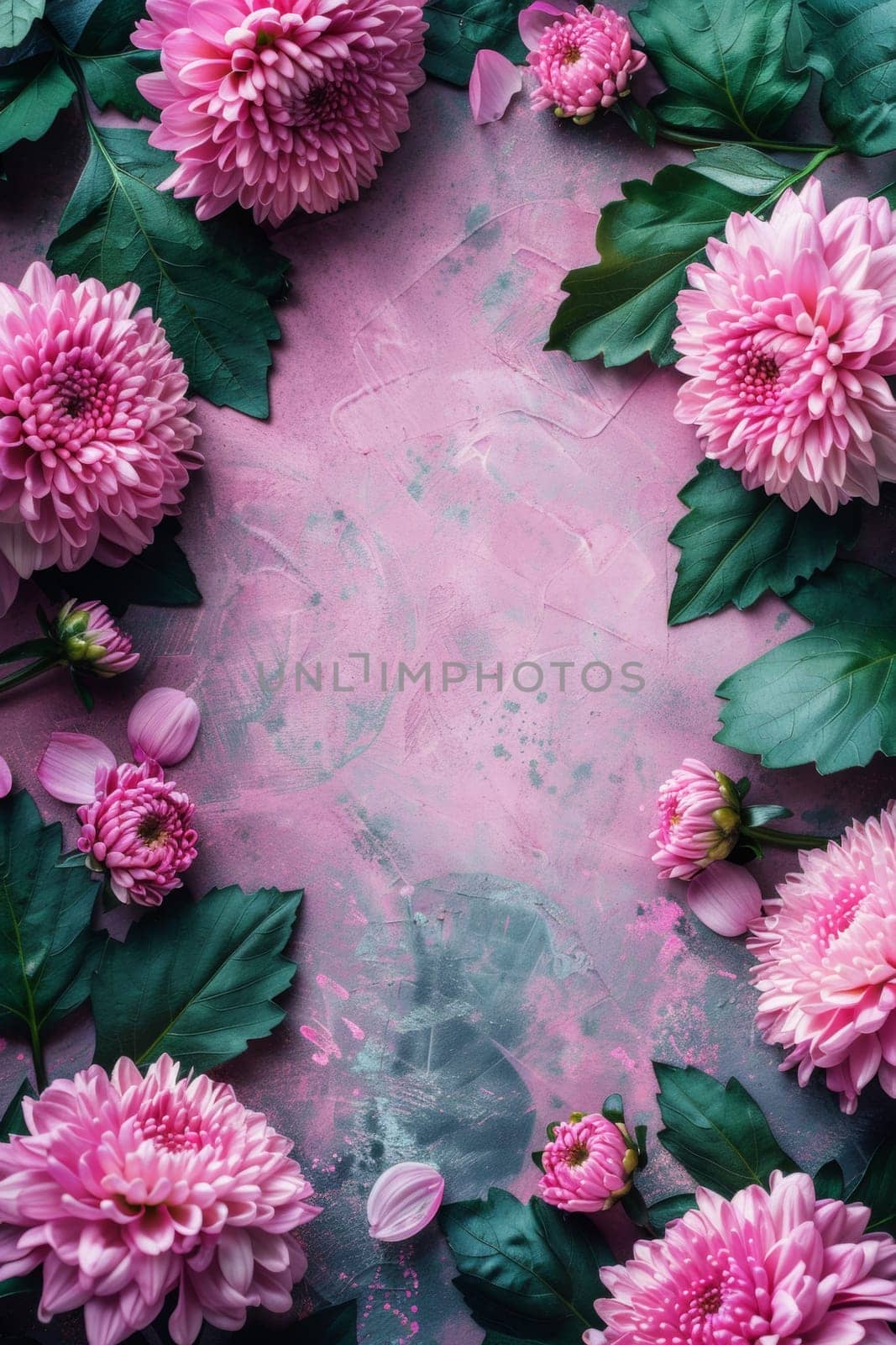 A pink flowers are arranged in a circle on the surface