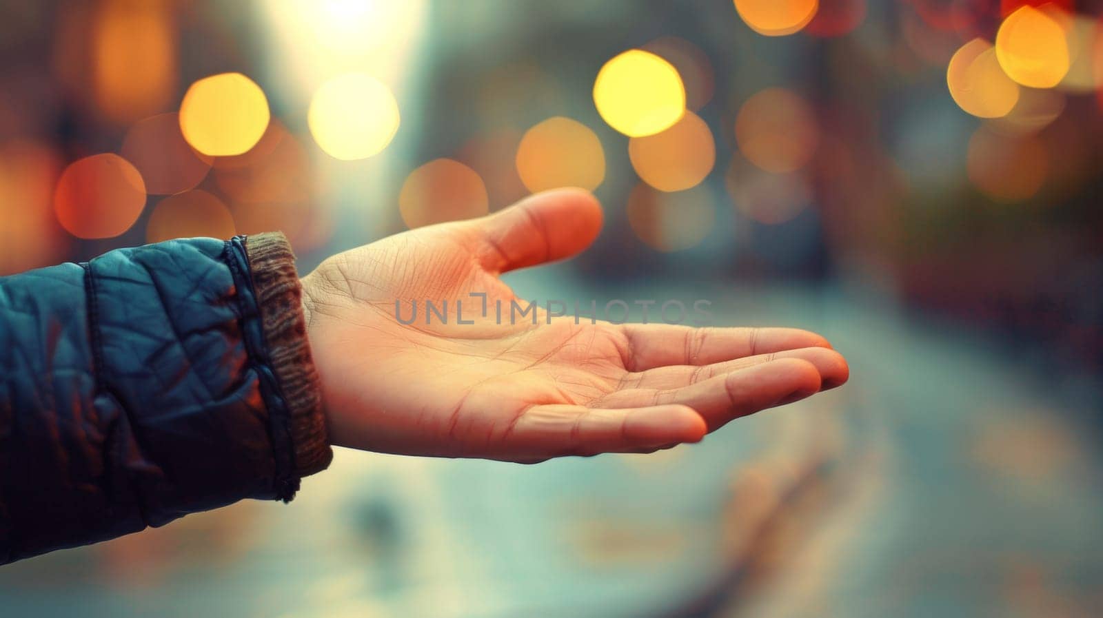 A person holding out their hand for a ride on the street