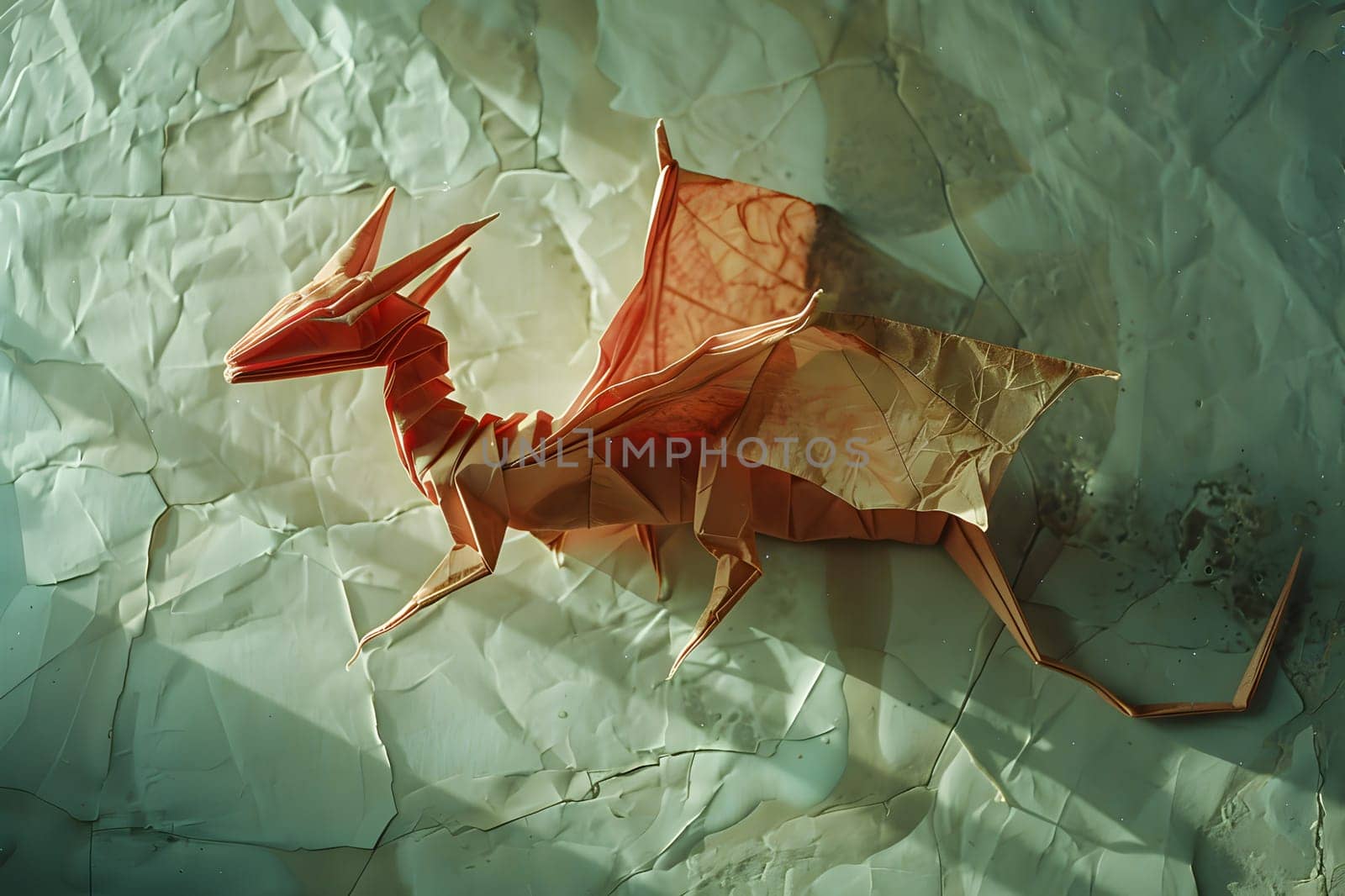 An arthropodinspired origami dragon perches on a crumpled origami paper, showcasing the fusion of creative arts and crafting skills at a unique event