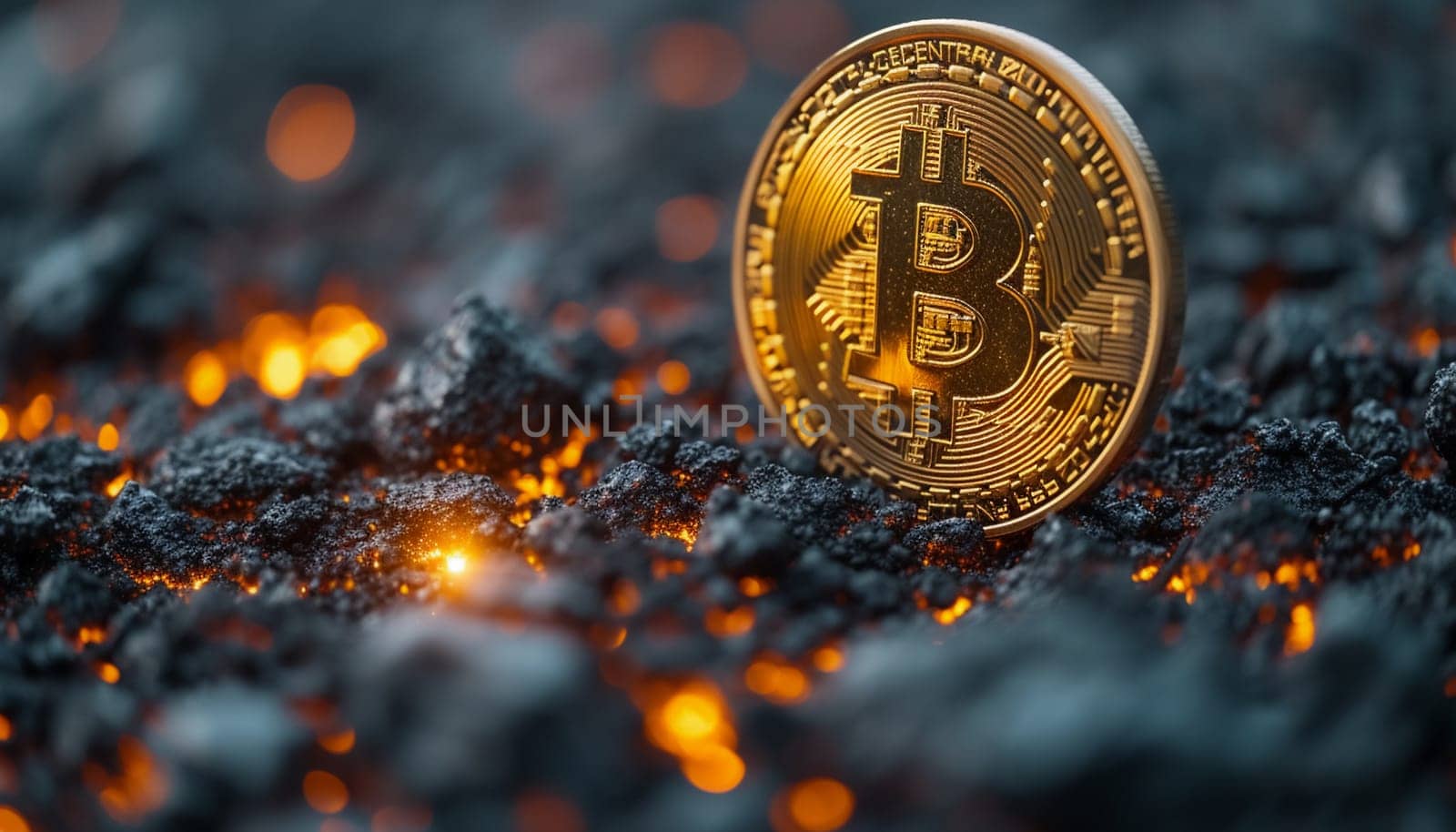 Bitcoin, close-up of a cryptocurrency coin by Nadtochiy