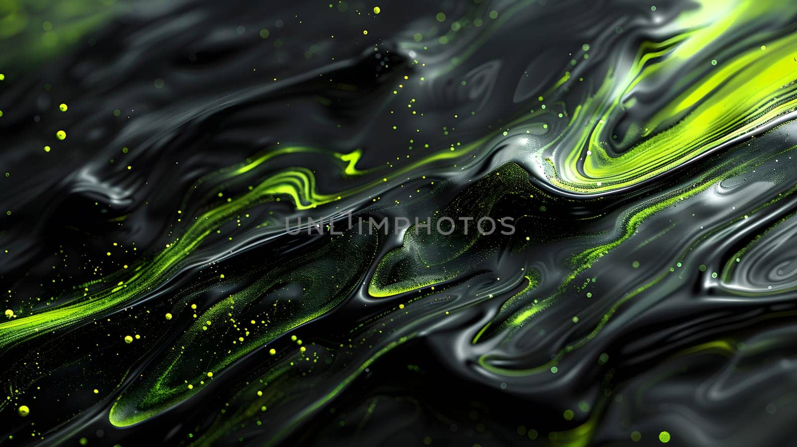 Green swirl on black background inspired by water, grass, and fractal art by Nadtochiy