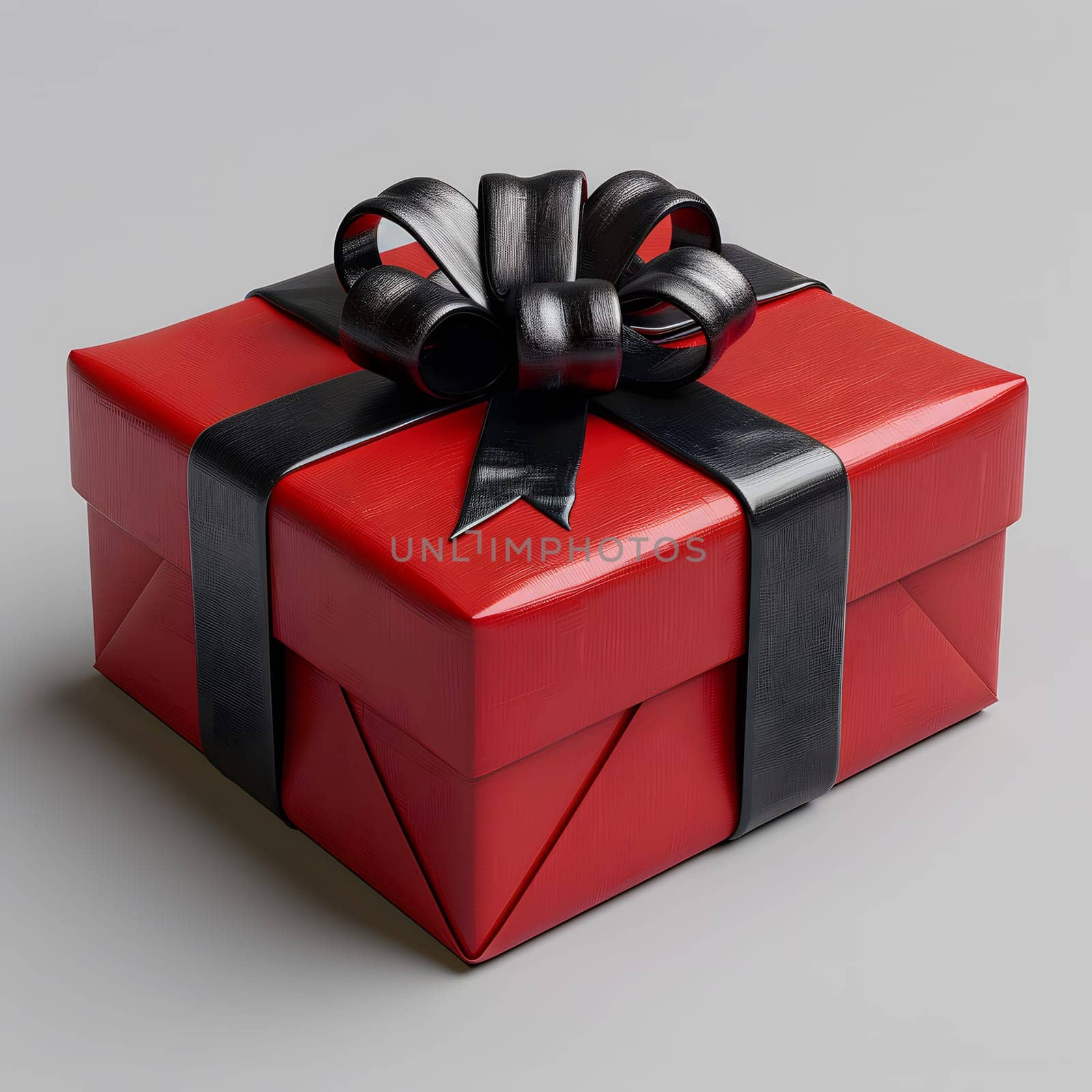 Elegant rectangular red gift box adorned with a sleek black ribbon and bow, perfect for packaging and labeling a present for any special event