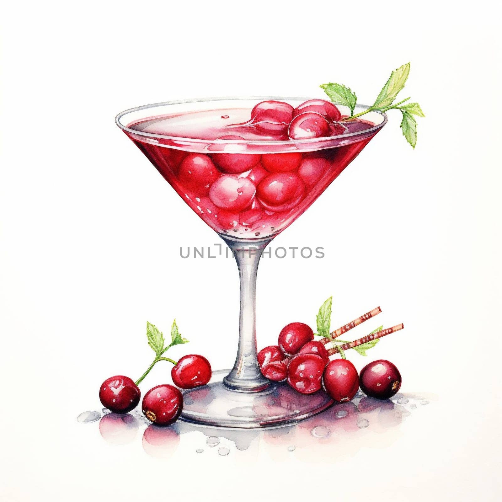 Cocktail Day with Cranberry and Mint Leaves. by Rina_Dozornaya