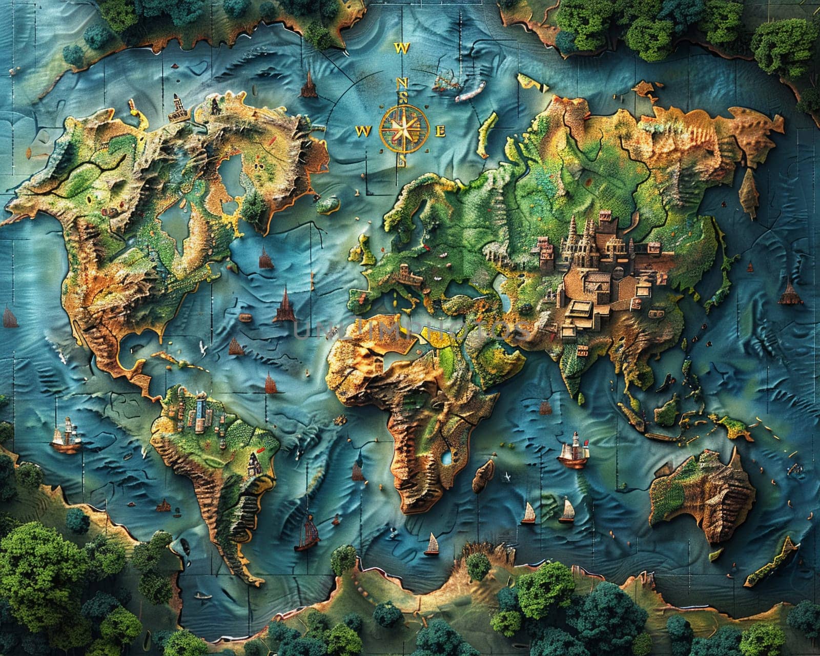 World map in a unique digital art style by Benzoix