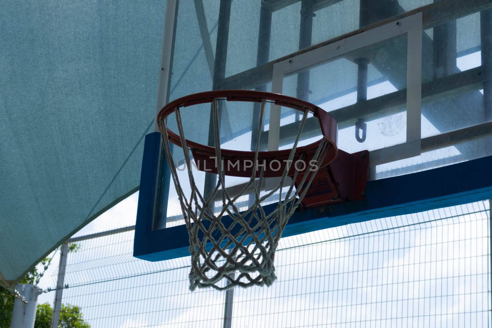 Basketball basket close up on a basketball court