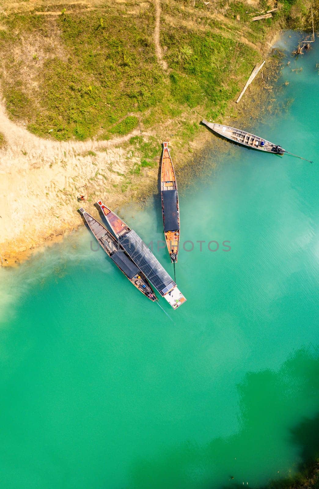 Aerial view of Khao Sok national park, in Cheow lan lake, Surat Thani, Thailand, south east asia