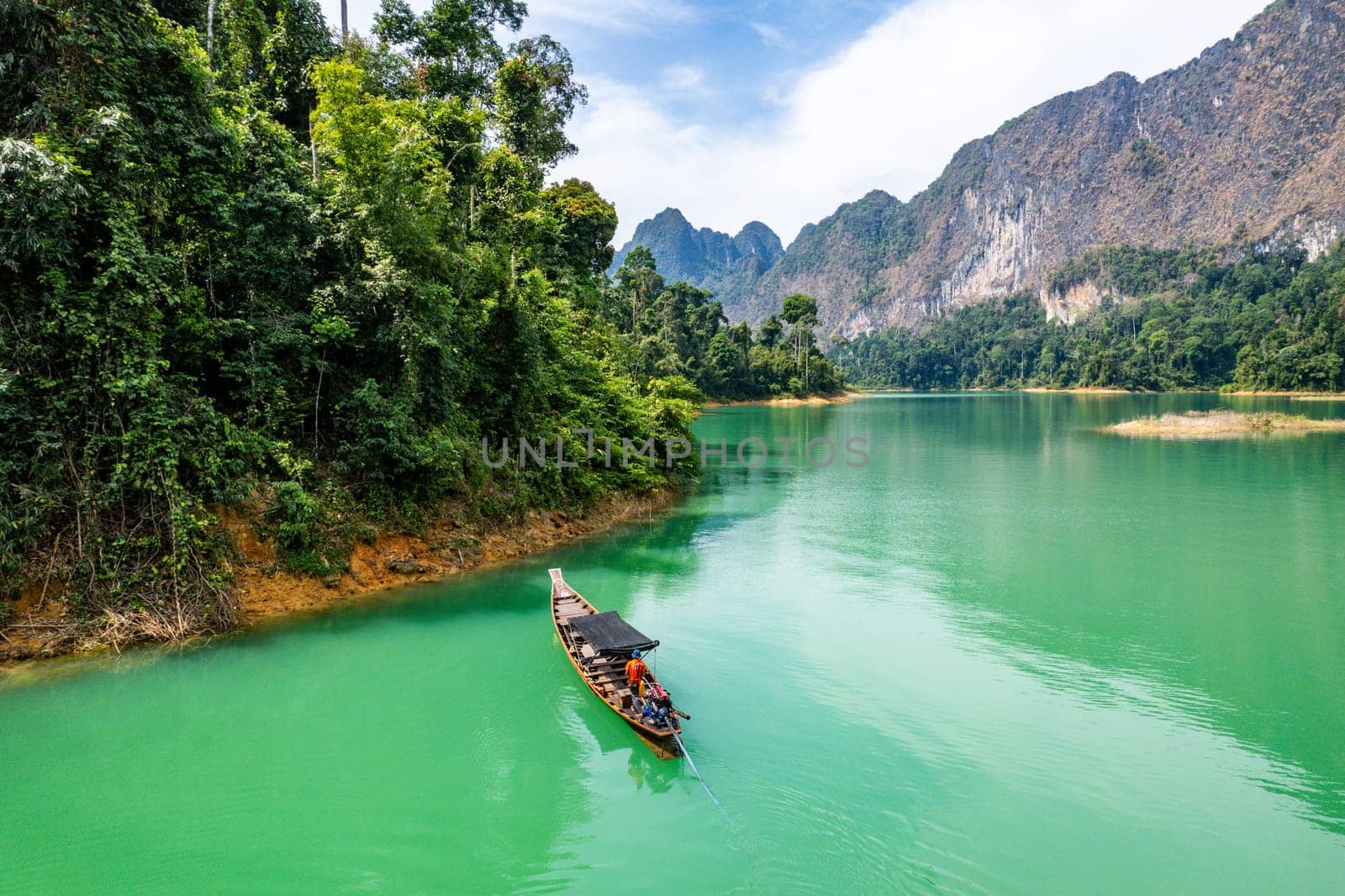 Aerial view of Khao Sok national park, in Cheow lan lake, Surat Thani, Thailand, south east asia