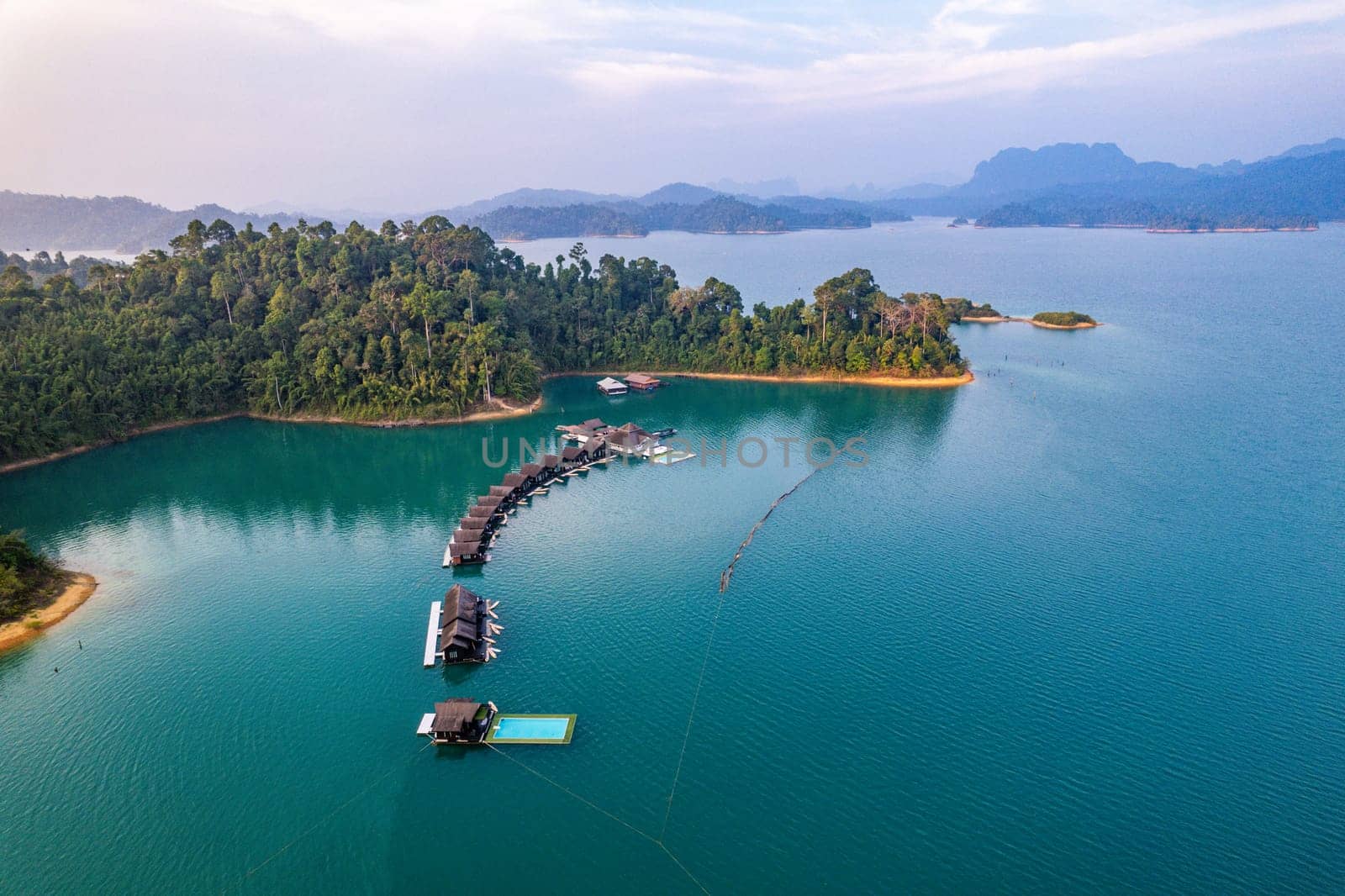 Floating bungalow on the Cheow lan Lake in Khao Sok National Park in Surat Thani, Thailand by worldpitou