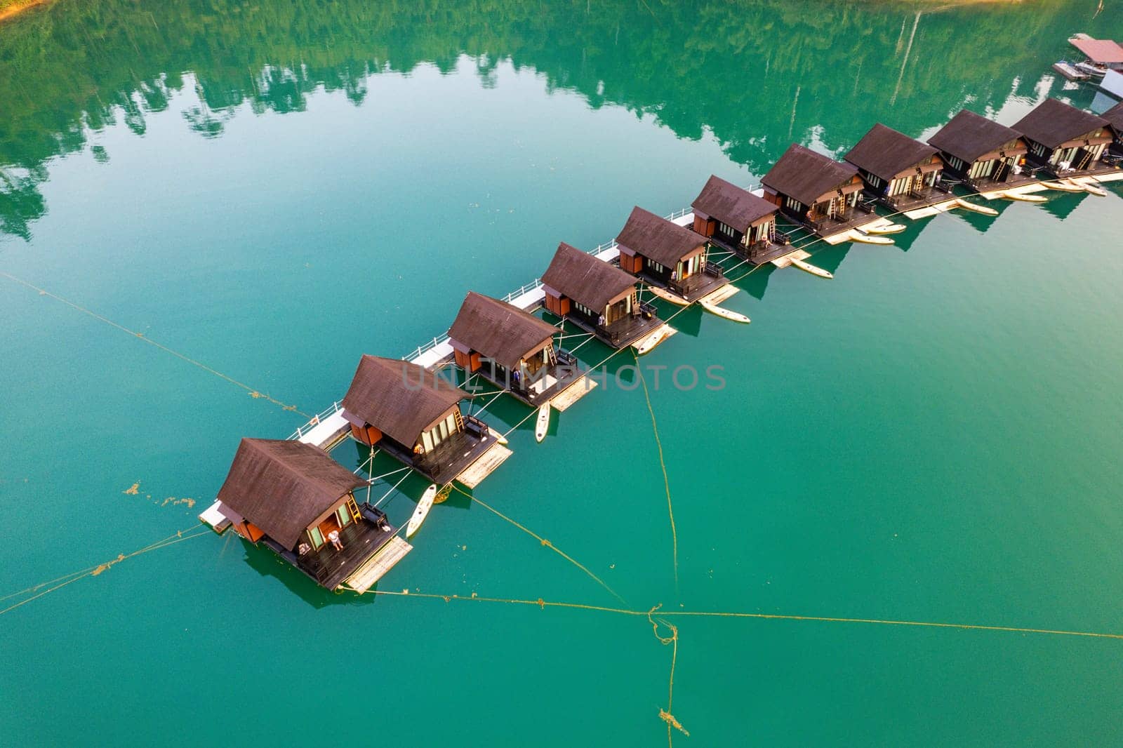 Floating bungalow on the Cheow lan Lake in Khao Sok National Park in Surat Thani, Thailand. South east asia