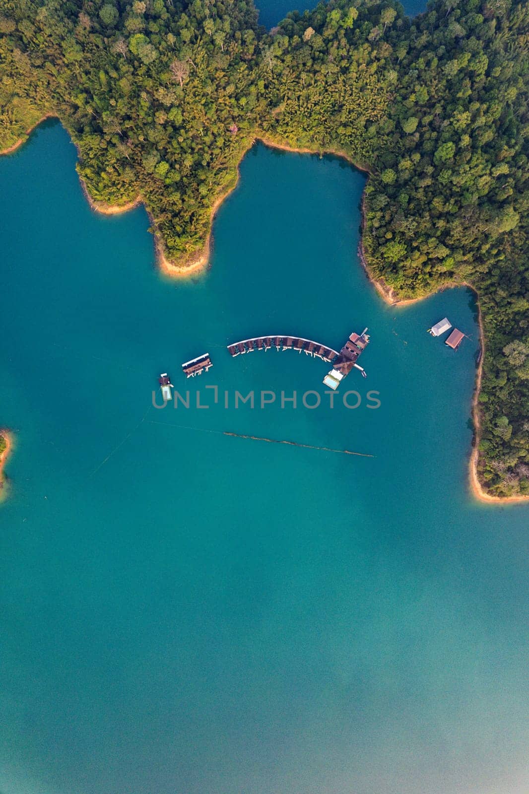 Floating bungalow on the Cheow lan Lake in Khao Sok National Park in Surat Thani, Thailand. South east asia