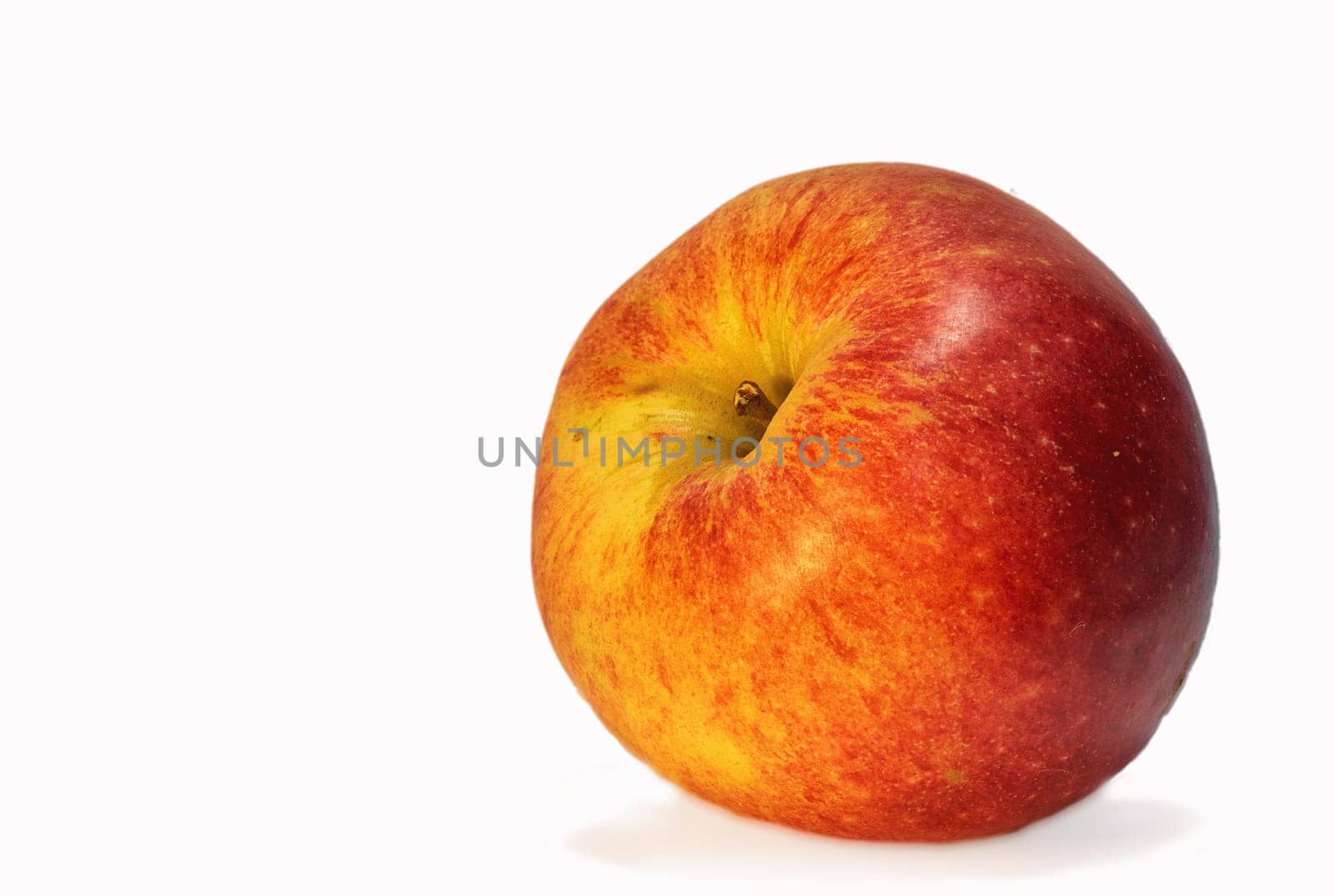 Red apple, nutrition and snack with health, wellness and organic vitamins and diet. Fruit, plant and harvest with botanical produce, horticulture and spring vegetation isolated on white background.