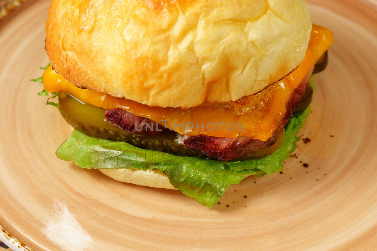 Delicious Cheeseburger With Lettuce and Toppings on Plate by darksoul72