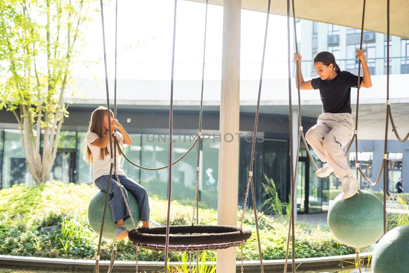 Teenage girls at the school yard. High quality photo