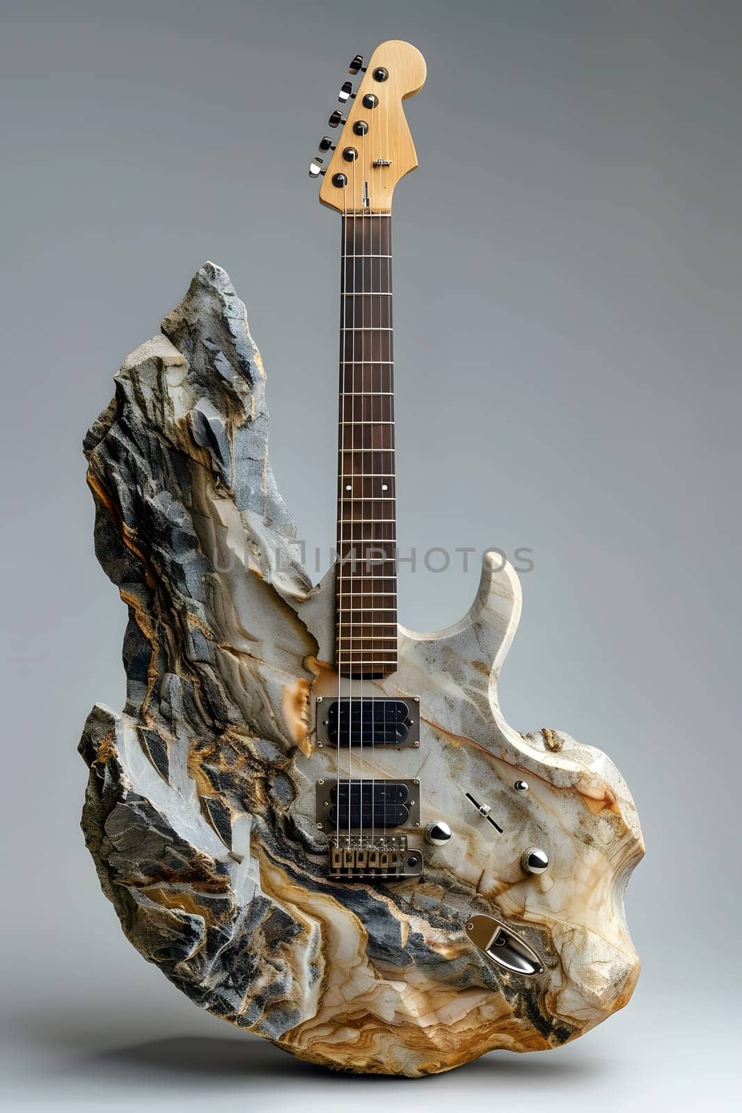 A guitar sculpted from a single piece of rock, combining art and music in a unique way. This statue serves as both a musical instrument and a beautiful piece of art