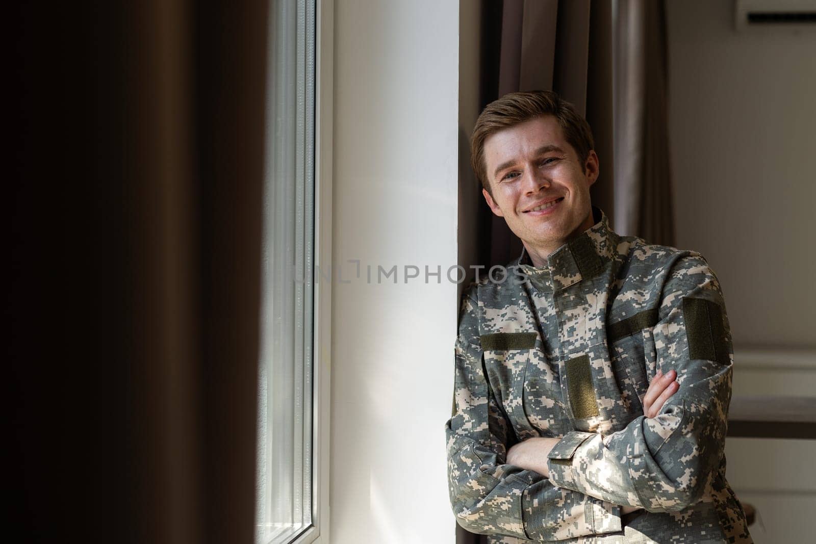 Portrait of a male American US special forces soldier smiling.