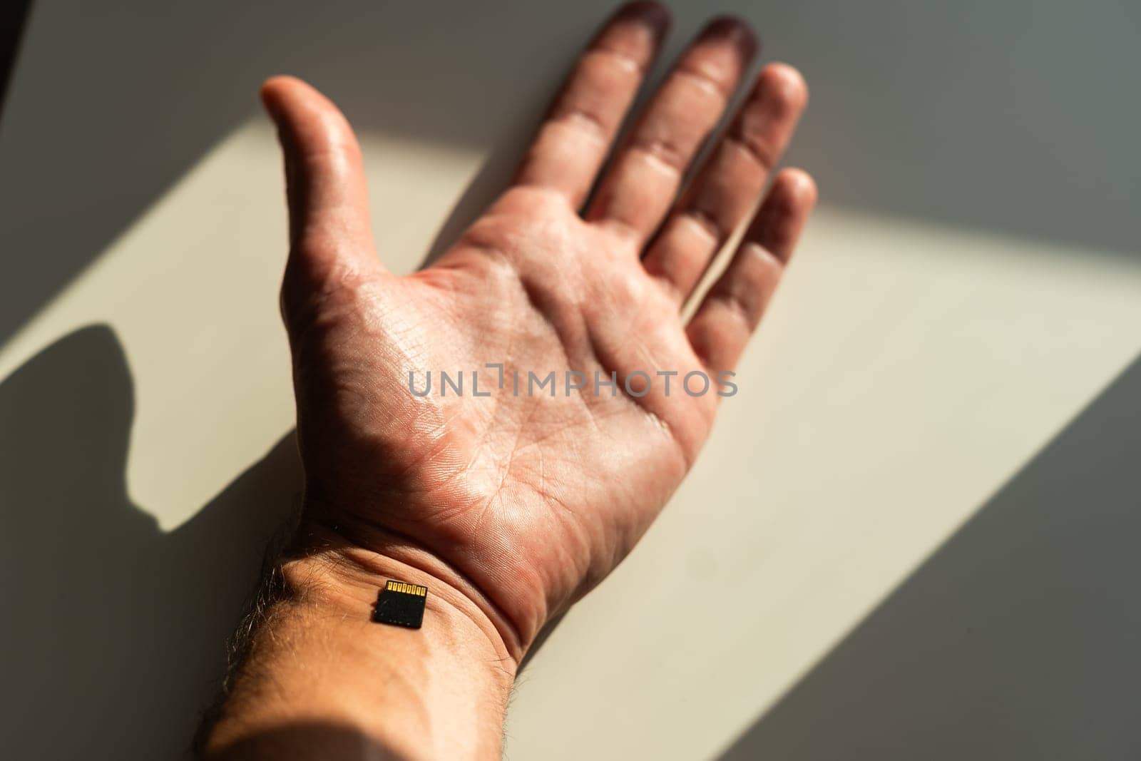 SD card Or memory card in hand concept of technology and in form of background. . High quality photo