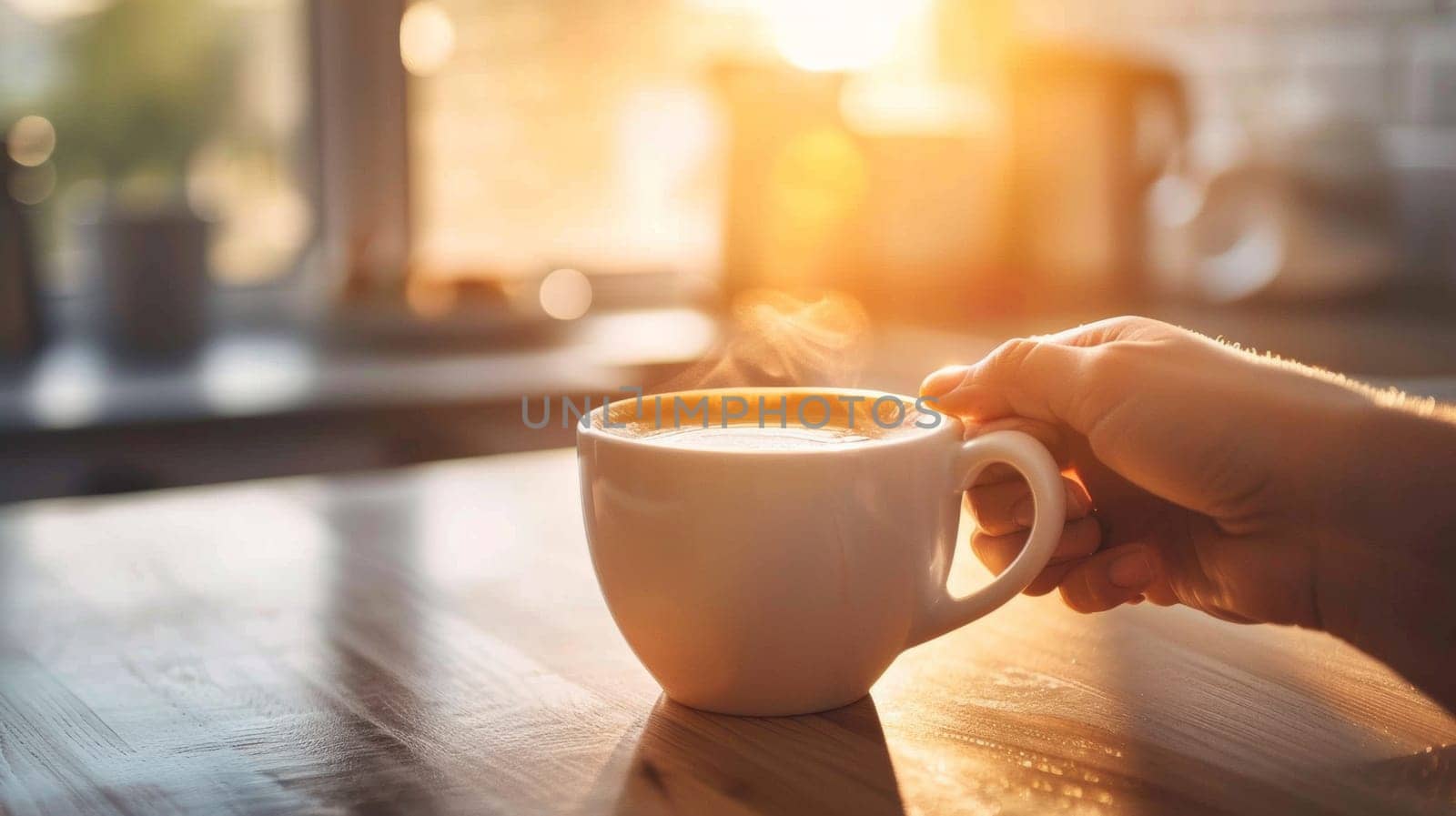 A person holding a cup of coffee on top of a table