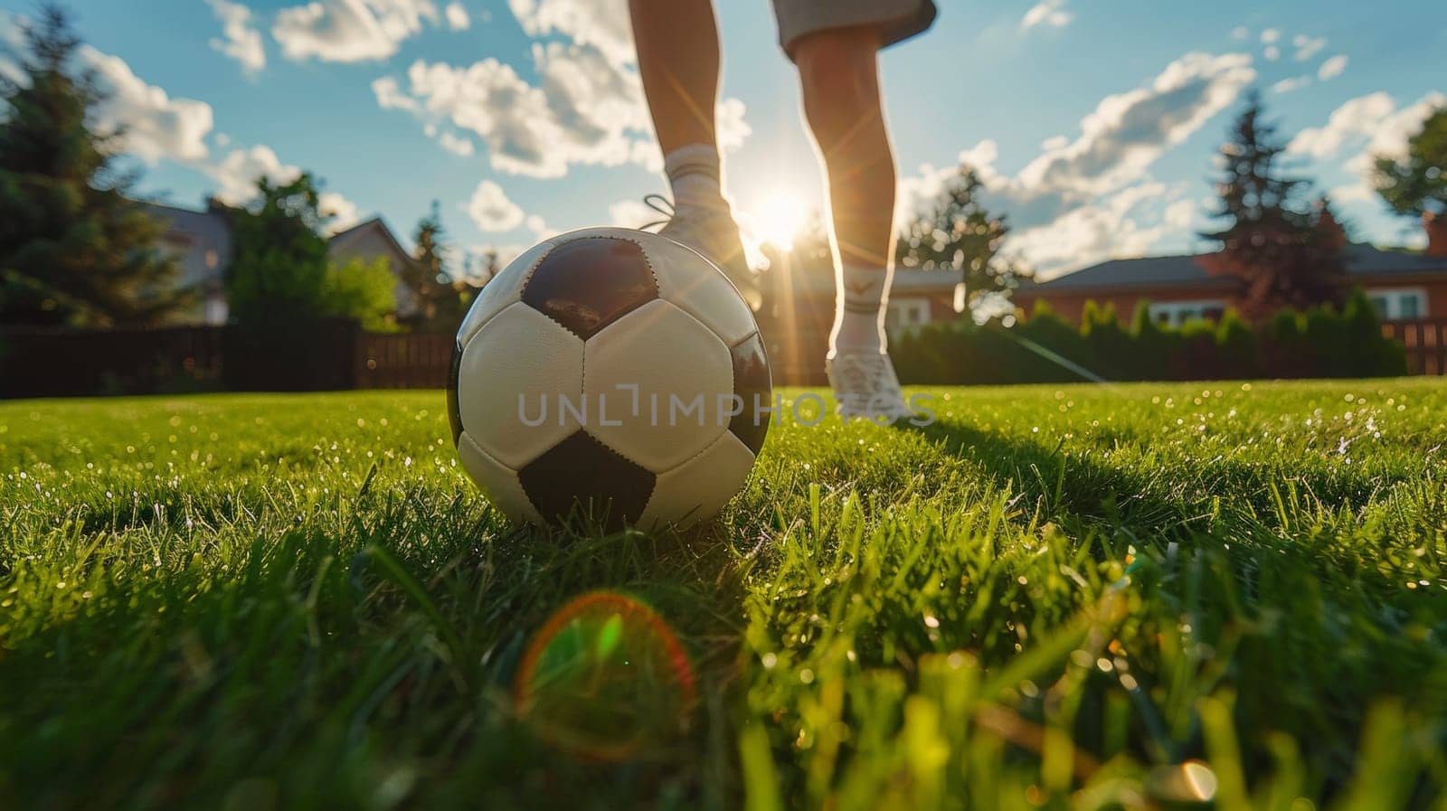A person standing on grass with soccer ball in hand