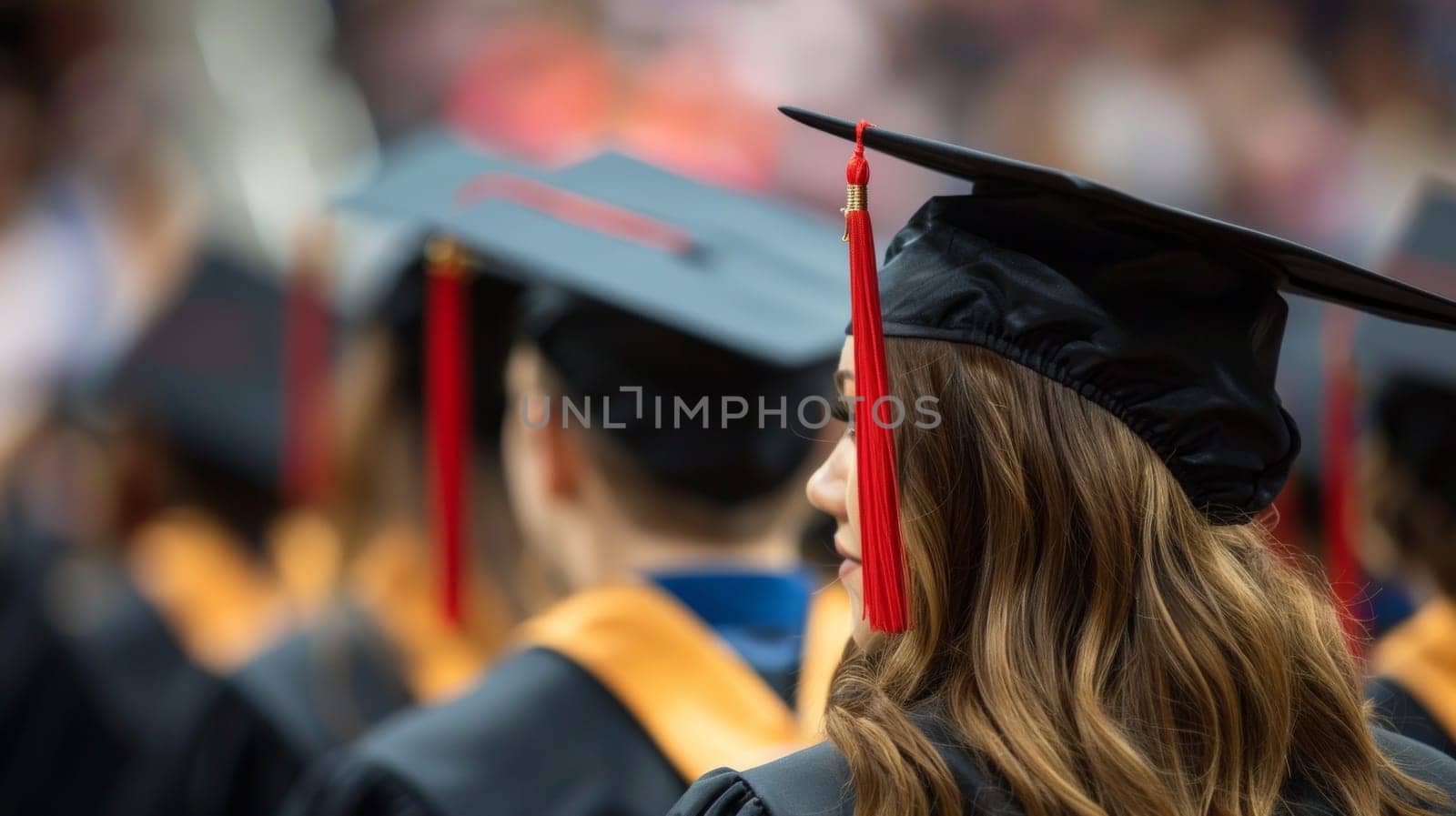 A close up of a group of graduates in their caps and gowns