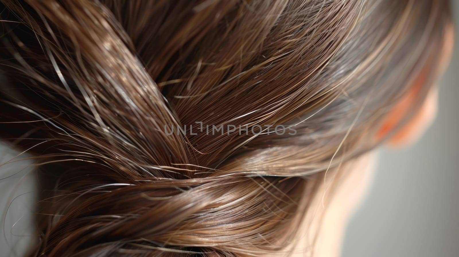 A close up of a woman's hair with the back view