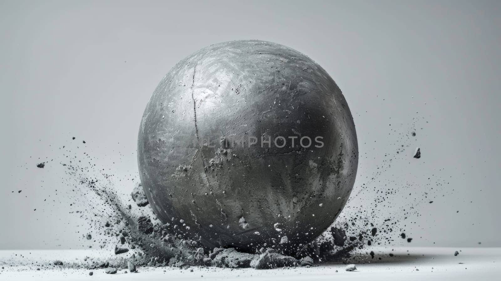 A large grey ball is being thrown into the air