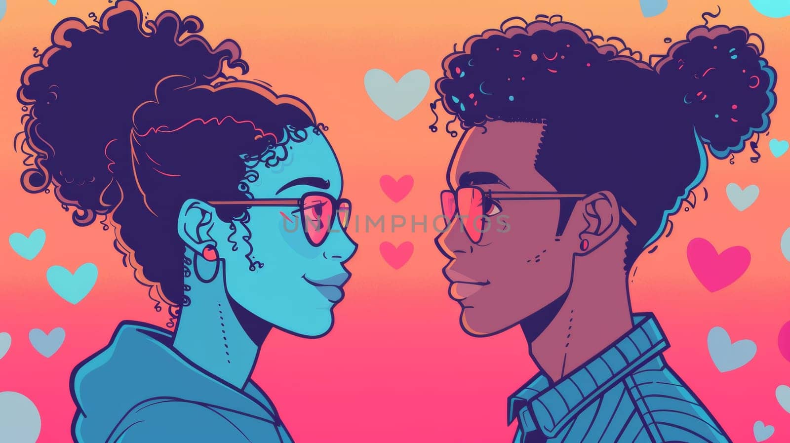 A couple of people with glasses looking at each other
