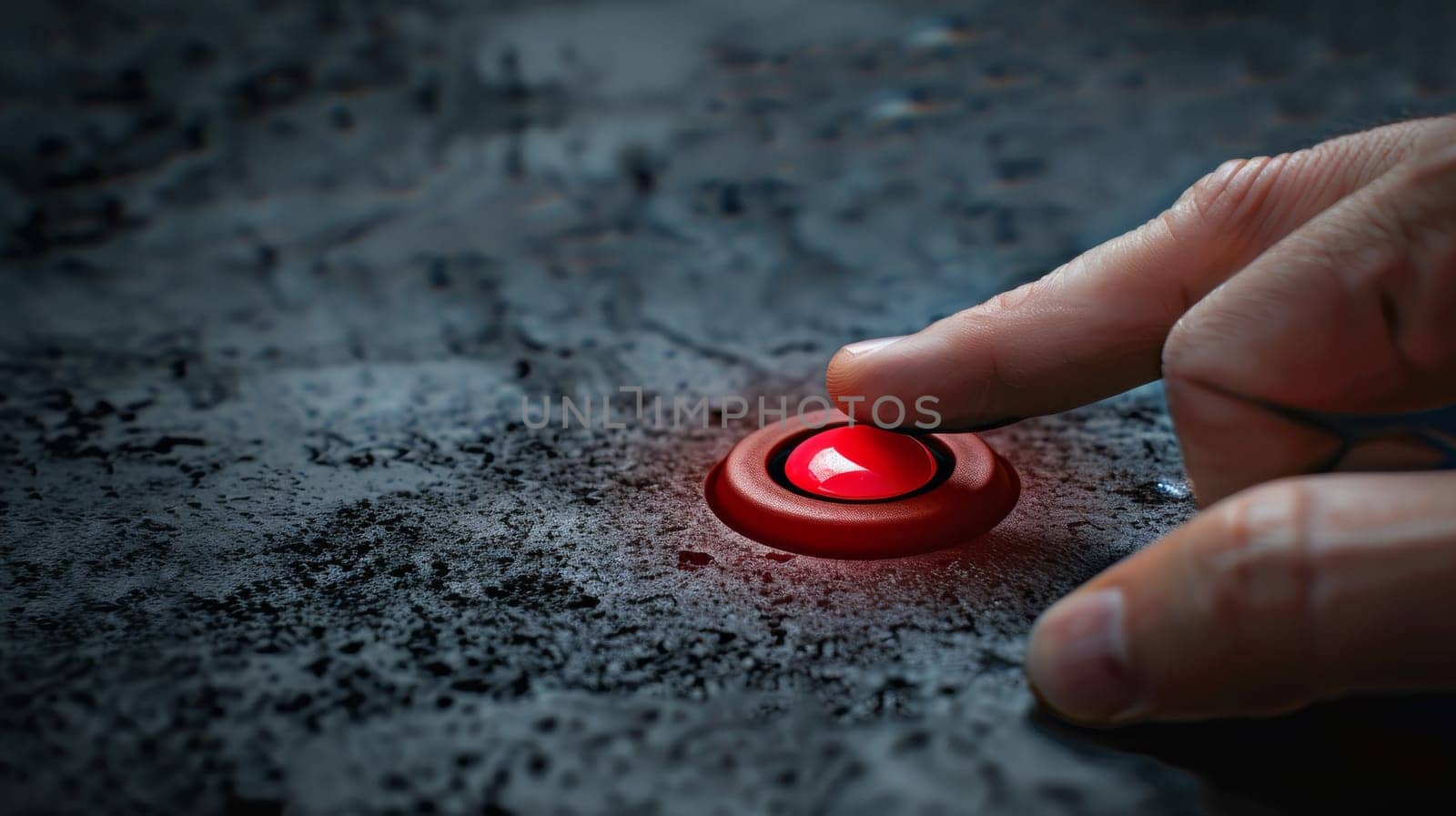 A hand pressing a red button on the side of an object