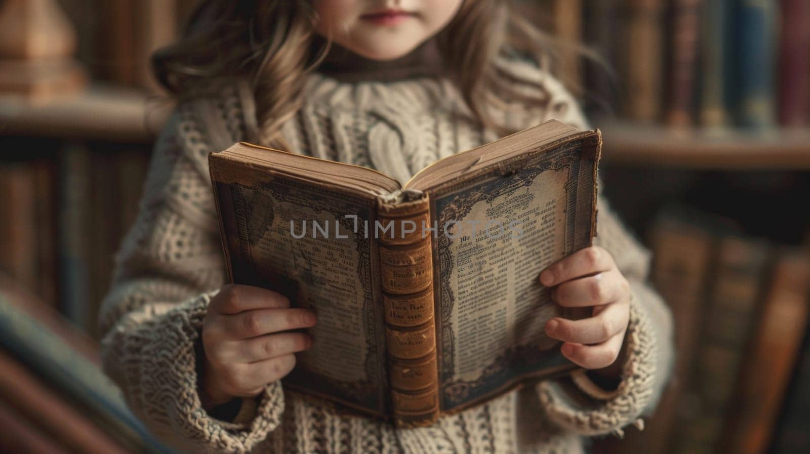 A young girl holding a book in front of her face