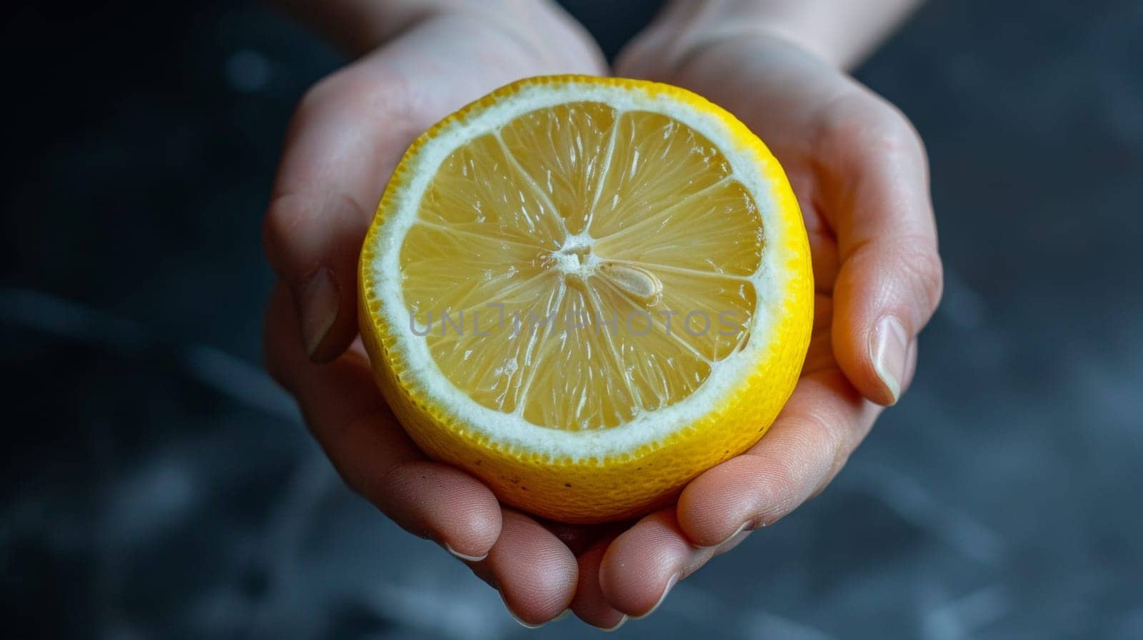 A person holding a lemon in their hands with the peel on