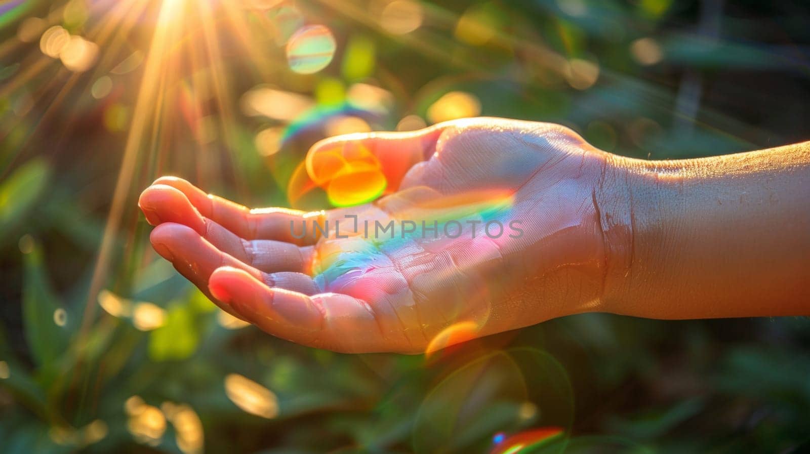 A person holding their hand out in front of a sun