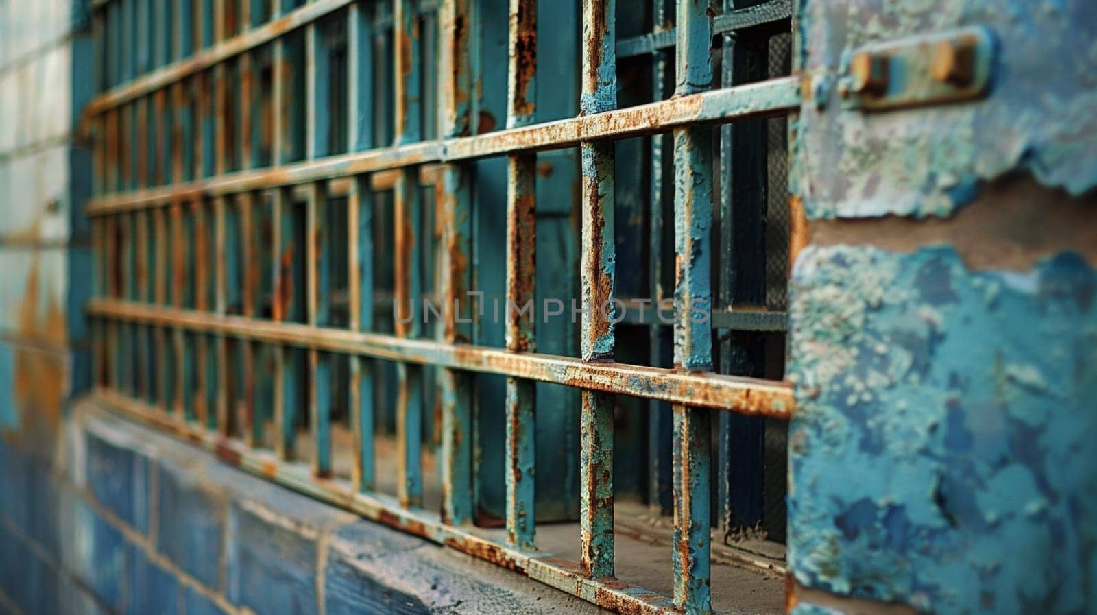 A close up of a window with bars on it and some graffiti