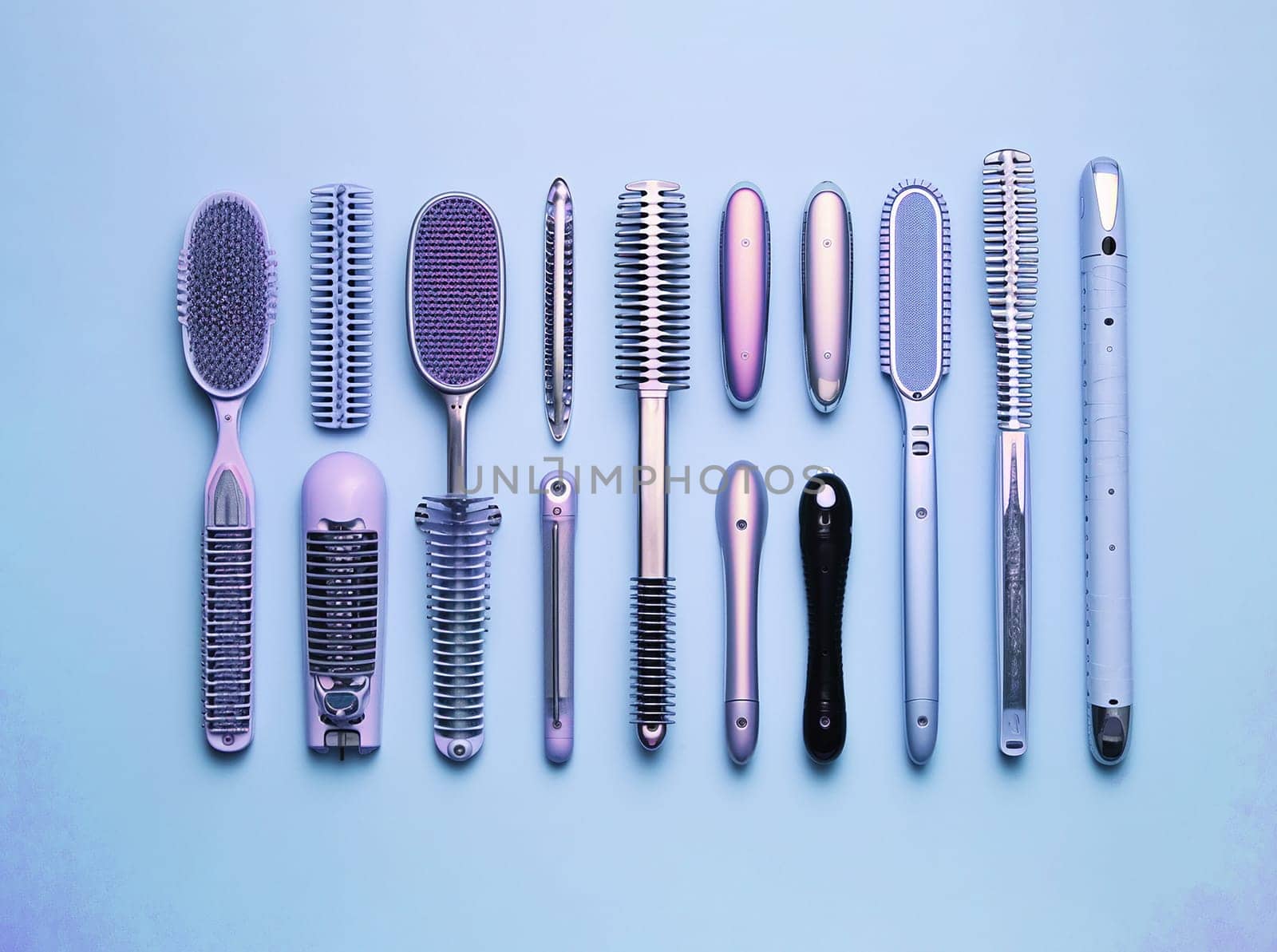 women's beauty devices on a blue background, hairdresser's tools by Suietska