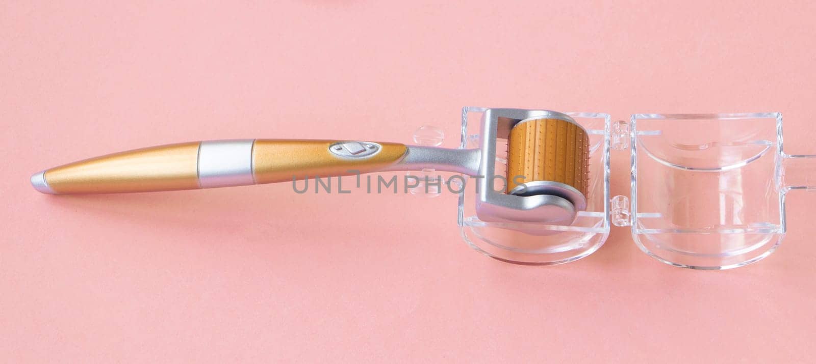 Derma Roller Micro Needle Cosmetic Microdermabrasion Tool For Face.The concept of facial rejuvenation procedures . High quality photo