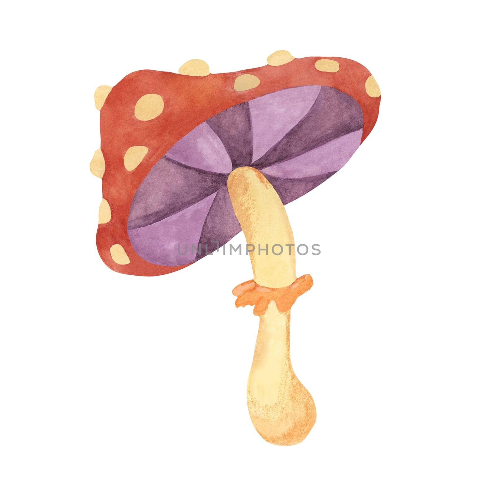 Hippie groovy fly agaric 1970s style. Vintage psychedelic mushroom clipart. Watercolor funky illustration for printing, stickers, flyers, t-shirts by Fofito