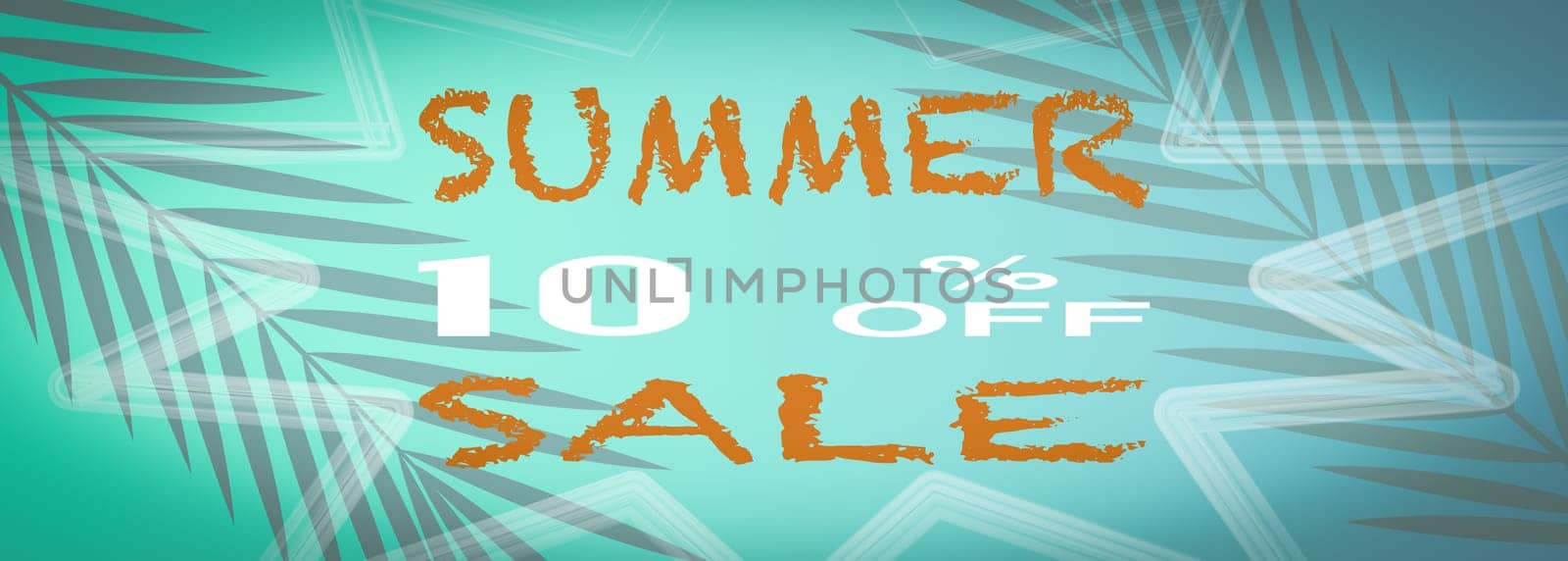 Banner summer sale, With a turquoise background with palm tree leaves.