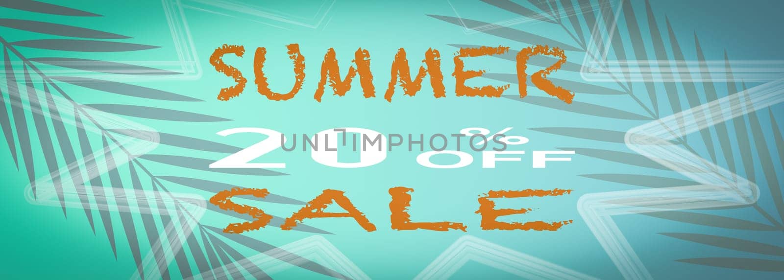 Banner summer sale, With a turquoise background with palm tree leaves.